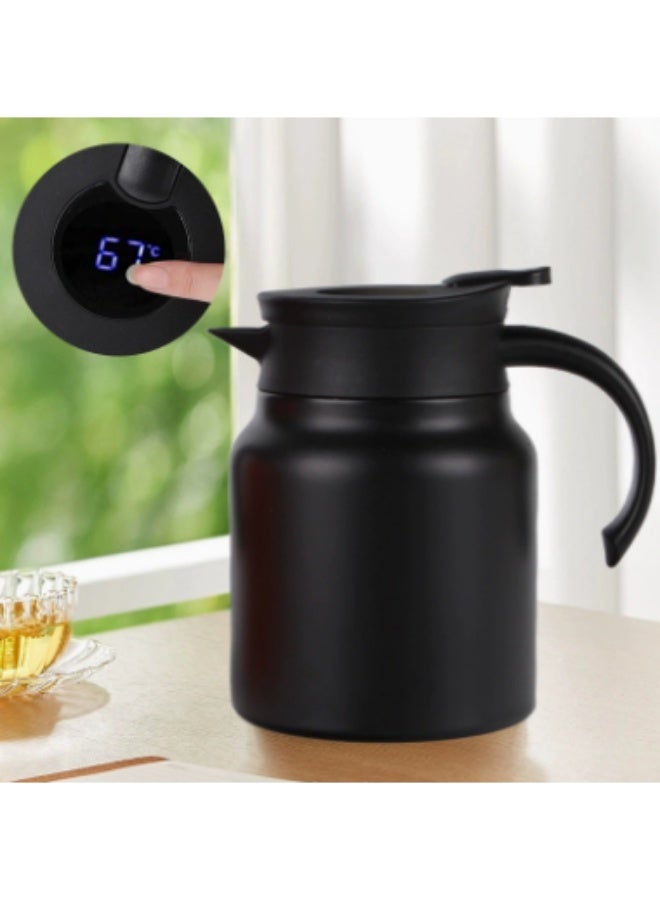 Arabest 27 os   stainless steel insulated coffee cup and teapot with temperature display, double wall vacuum insulated cream container, milk and hot chocolate beverage dispenser, teapot. black - Image 1